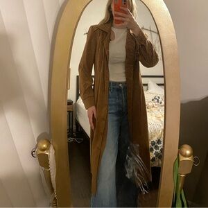 Camel Long Overcoat with leather piping